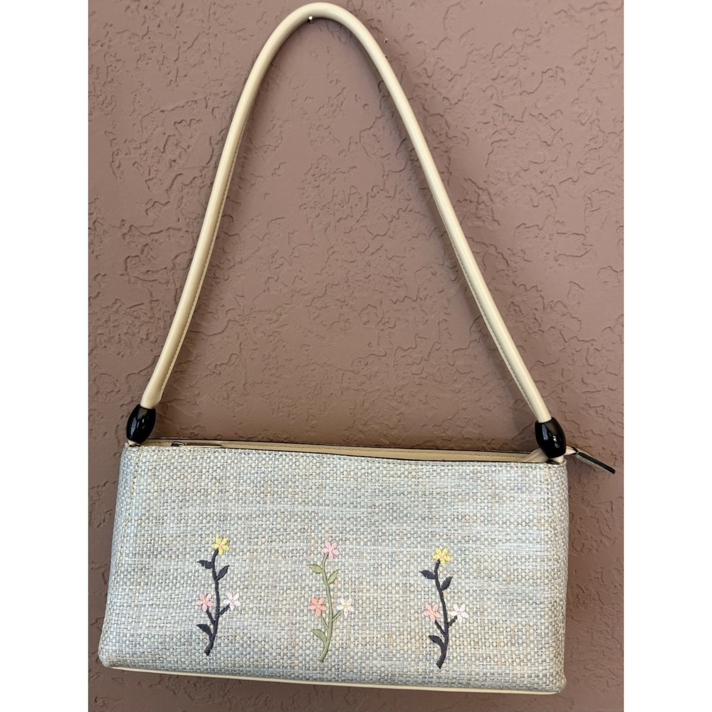 Floral Embroidered Zip Close Shoulder Bag‎ Handbag Boho Cottage Retro Spring
